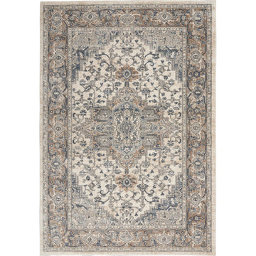 Quarry QUA05 Traditional Persian Vintage Distressed Medallion Border Soft Textured Durable Low Profile Short Pile Ivory/Grey/Beige/Steel Blue Rug-Nourison-Rug Love - The Most Loved Rug Store